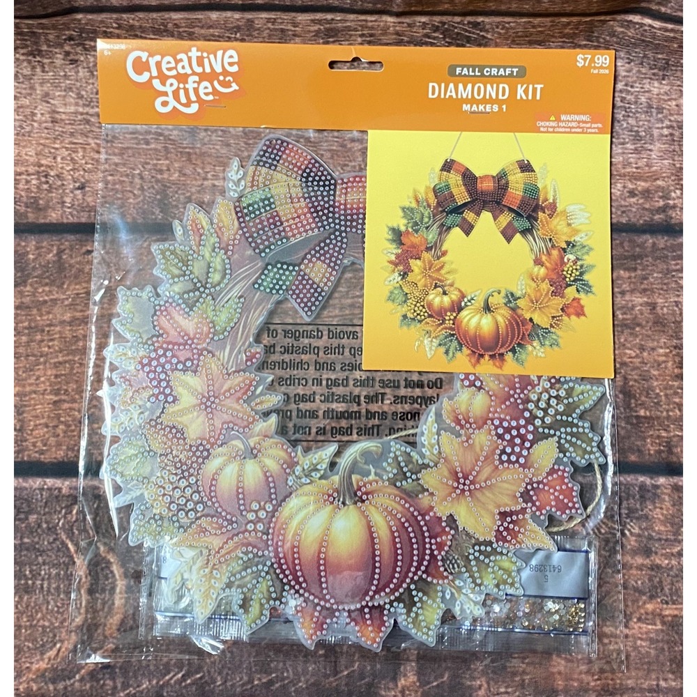 Autumn Wreath with Plaid Bow Hanging Acrylic Diamond Painting Kit Hobby Lobby